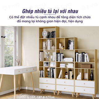 Combo 3 Tủ Sách Đứng Đa Năng FIVO FB61 Cao Cấp, Chất Liệu Gỗ MDF Cao Cấp, Dễ Dàng Lắp Ráp, Phù Hợp Mọi Không Gian