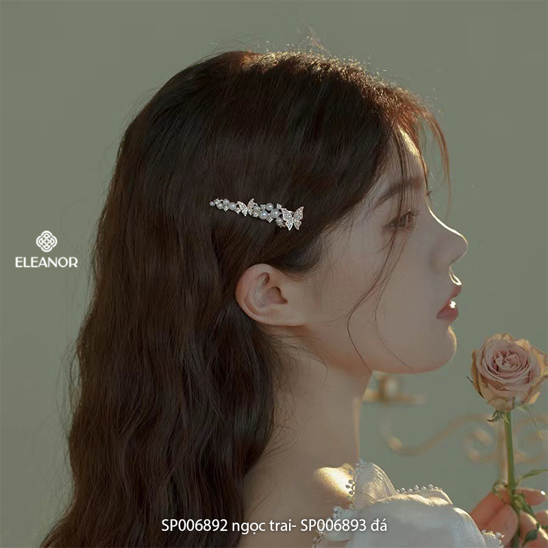 Kẹp tóc nữ Eleanor Accessories hình hồ điệp đính đá kẹp tóc mái ngọc trai nhân tạo phụ kiện tóc 6892