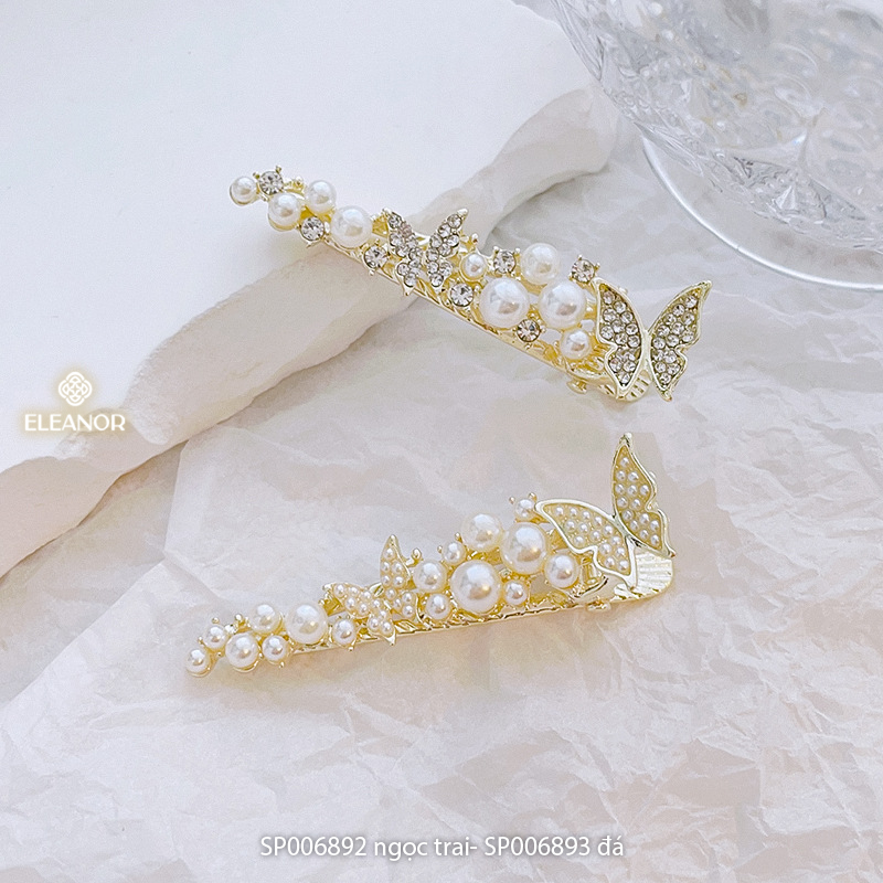 Kẹp tóc nữ Eleanor Accessories hình hồ điệp đính đá kẹp tóc mái ngọc trai nhân tạo phụ kiện tóc 6892