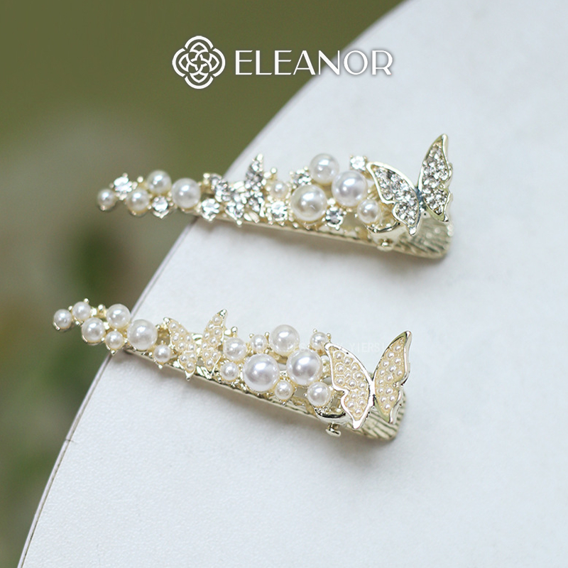 Kẹp tóc nữ Eleanor Accessories hình hồ điệp đính đá kẹp tóc mái ngọc trai nhân tạo phụ kiện tóc 6892