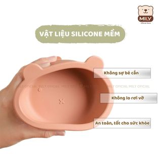 Bát ăn dặm 300ml chính hãng Mily silicone hình gấu đế hít chống đổ