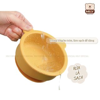 Bát ăn dặm 300ml chính hãng Mily silicone hình gấu đế hít chống đổ