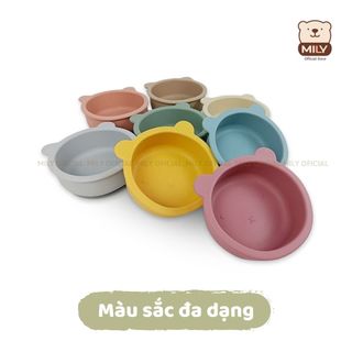 Bát ăn dặm 300ml chính hãng Mily silicone hình gấu đế hít chống đổ