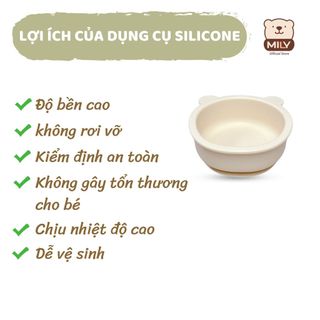 Bát ăn dặm 300ml chính hãng Mily silicone hình gấu đế hít chống đổ