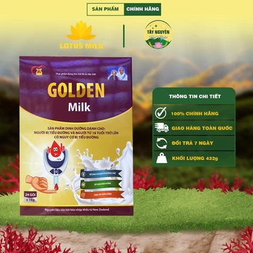 Sữa bột Golden Milk 432g hộp giấy (24 gói x 18g) - Dành cho người tiểu đường, tiền tiểu đường | Lotus Tây Nguyên
