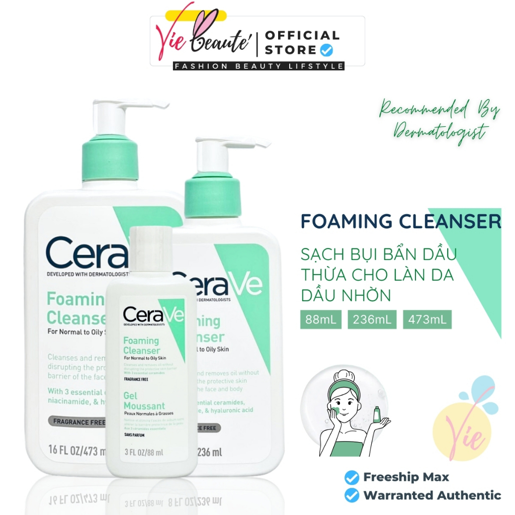 Sữa Rửa Mặt CERAVE Foaming Cleanser For Normal To Oily Skin Bản Pháp ...
