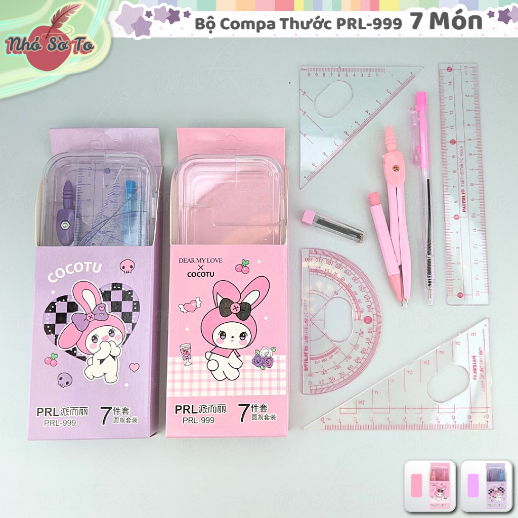 Compa Thước Kẻ Bút Bi bộ 7 Món dụng cụ học tập PRL-999, bộ văn phòng ...