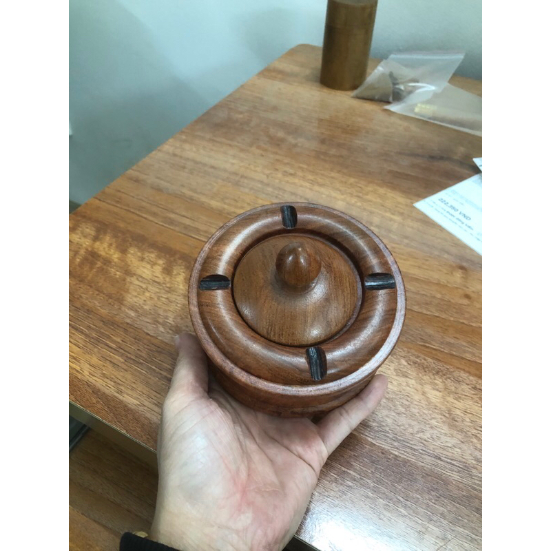 Gạt tàn to cỡ khủng gỗ Hương có nắp đẹp tiện lợi hàng giá xưởng làng nghề tiện gỗ nhị khê