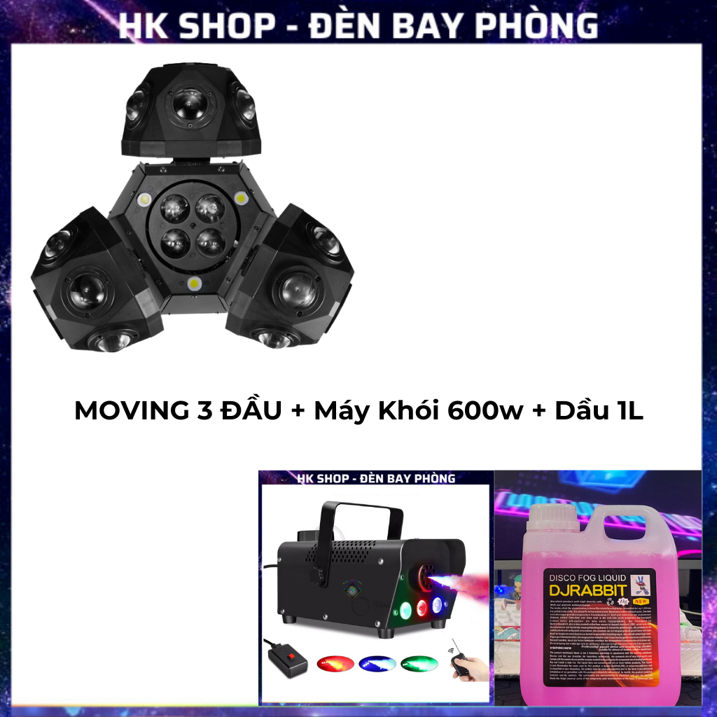 Đèn Moving 18 Mắt 3 Đầu Đảo Xoay 3in1 (Led + Laser) Hàng Chính Hãng dùng cho Bar , Karaoke , Pub , Loại mới nhất 2024