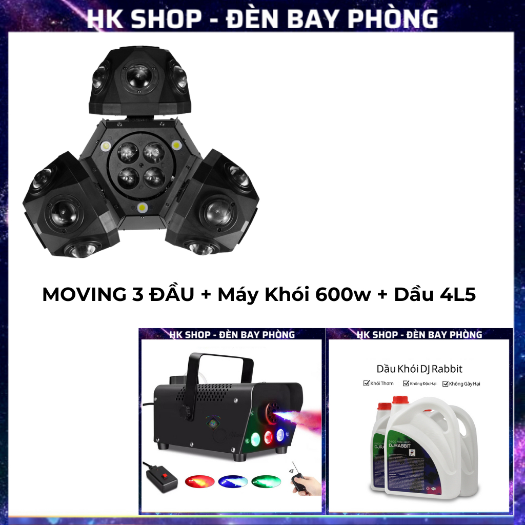 Đèn Moving 18 Mắt 3 Đầu Đảo Xoay 3in1 (Led + Laser) Hàng Chính Hãng dùng cho Bar , Karaoke , Pub , Loại mới nhất 2024