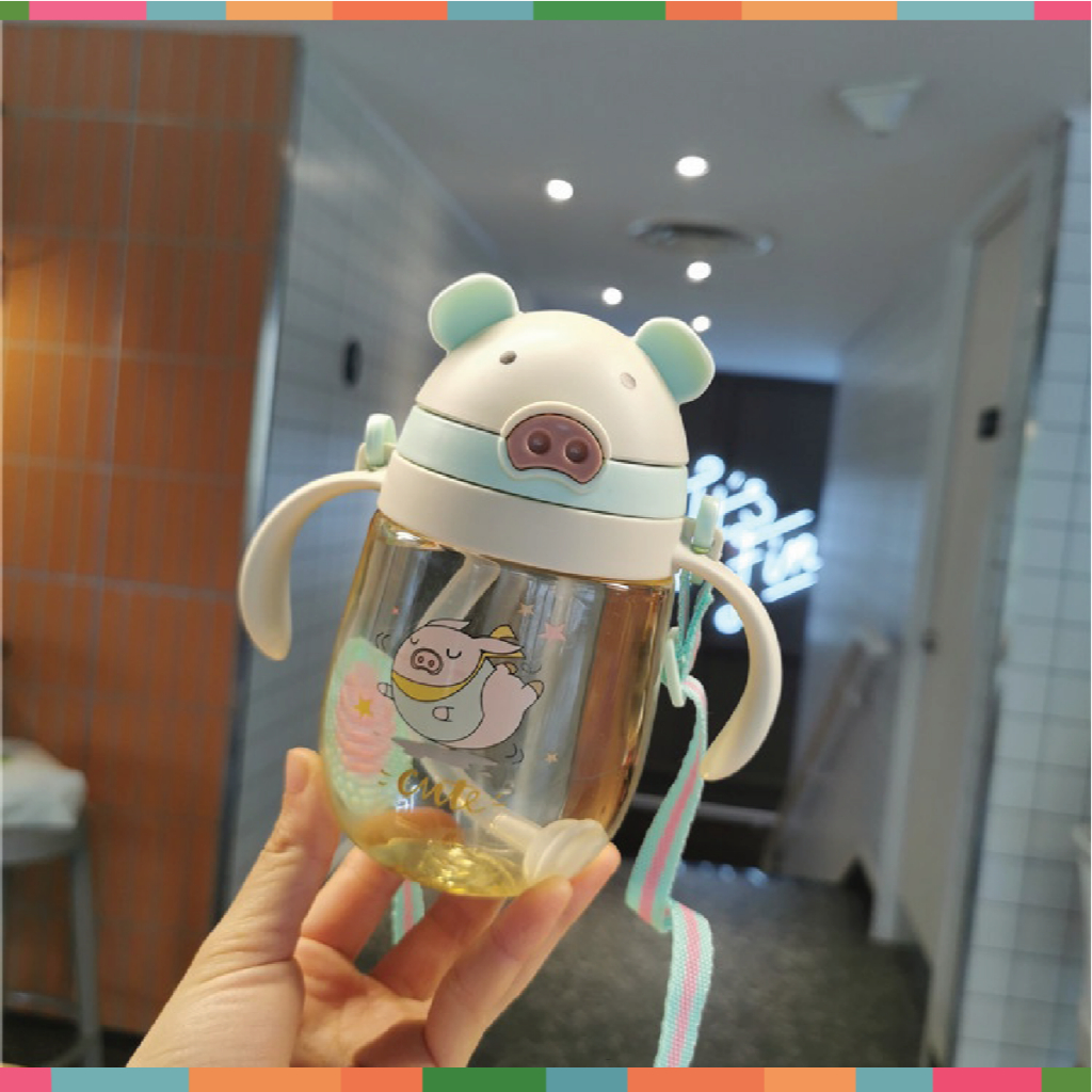 Bình đựng nước 350ml cho bé có tay cầm, van chống sặc, chống rò rỉ nước cho bé tập uống nước Đậu Đậu Store