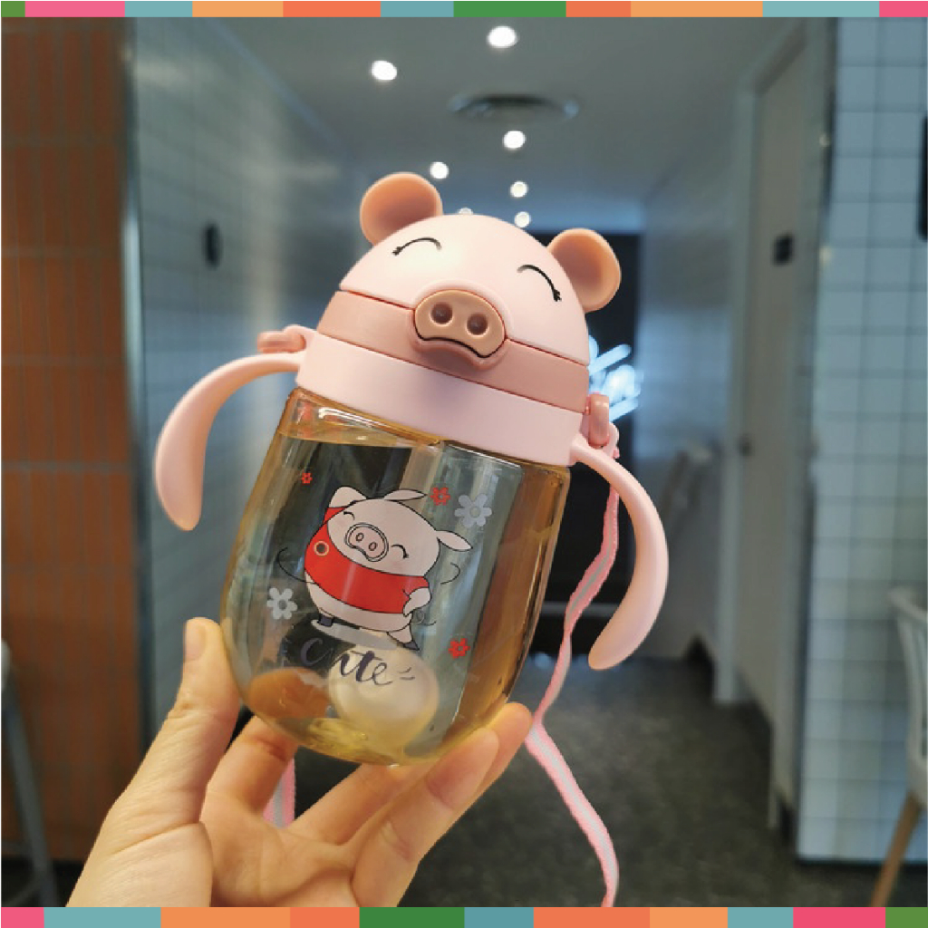 Bình đựng nước 350ml cho bé có tay cầm, van chống sặc, chống rò rỉ nước cho bé tập uống nước Đậu Đậu Store