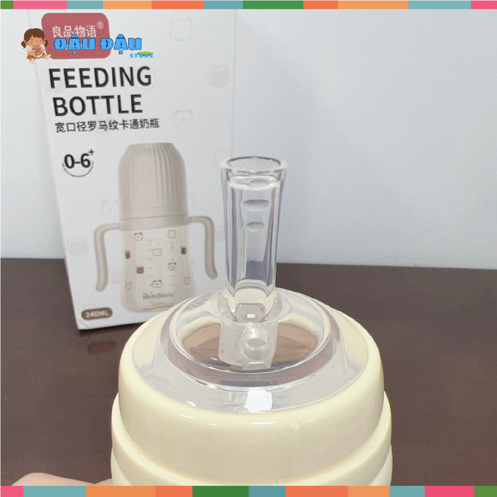 Ống hút quả tạ, Bình tập hút mẫu mới cho bé - Bình ti họa tiết ngộ nghĩnh cho bé Birth Story Đậu Đậu Store