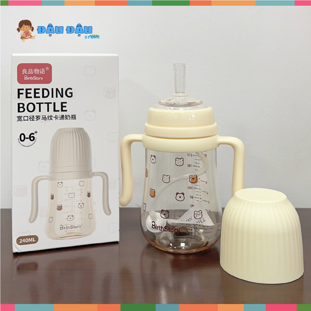 Ống hút quả tạ, Bình tập hút mẫu mới cho bé - Bình ti họa tiết ngộ nghĩnh cho bé Birth Story Đậu Đậu Store