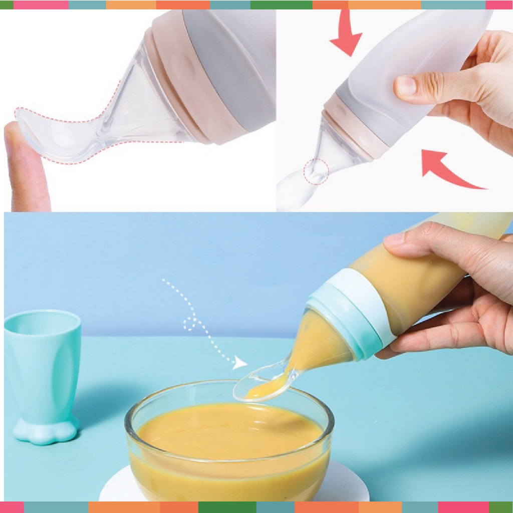 Bình Thìa Bón Ăn Dặm 90ml Cho Bé - Bình Thìa Silicon Cho Bé Đậu Đậu Store