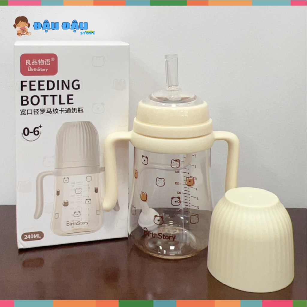Ống hút quả tạ, Bình tập hút mẫu mới cho bé - Bình ti họa tiết ngộ nghĩnh cho bé Birth Story Đậu Đậu Store