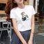 Áo thun nữ tay ngắn cổ tròn in hình chú chó chibi xinh xắn