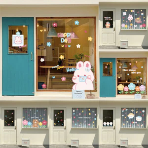 Hình dán trang trí gương, kính cửa hàng trang trí gấu thỏ brown aesthetic cute 38