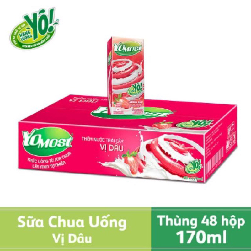 thùng 48 hộp sữa chua uống YoMost vị dâu 170ml | Shopee Việt Nam