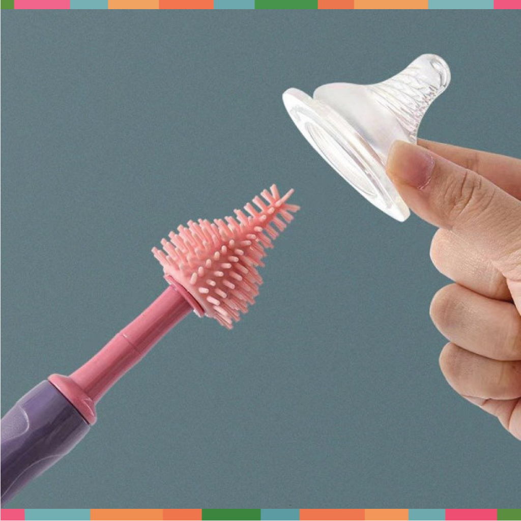 Cọ bình sữa Silicon có đế đựng cao cấp cho bé - Xoay 360 độ dùng cho mọi loại bình