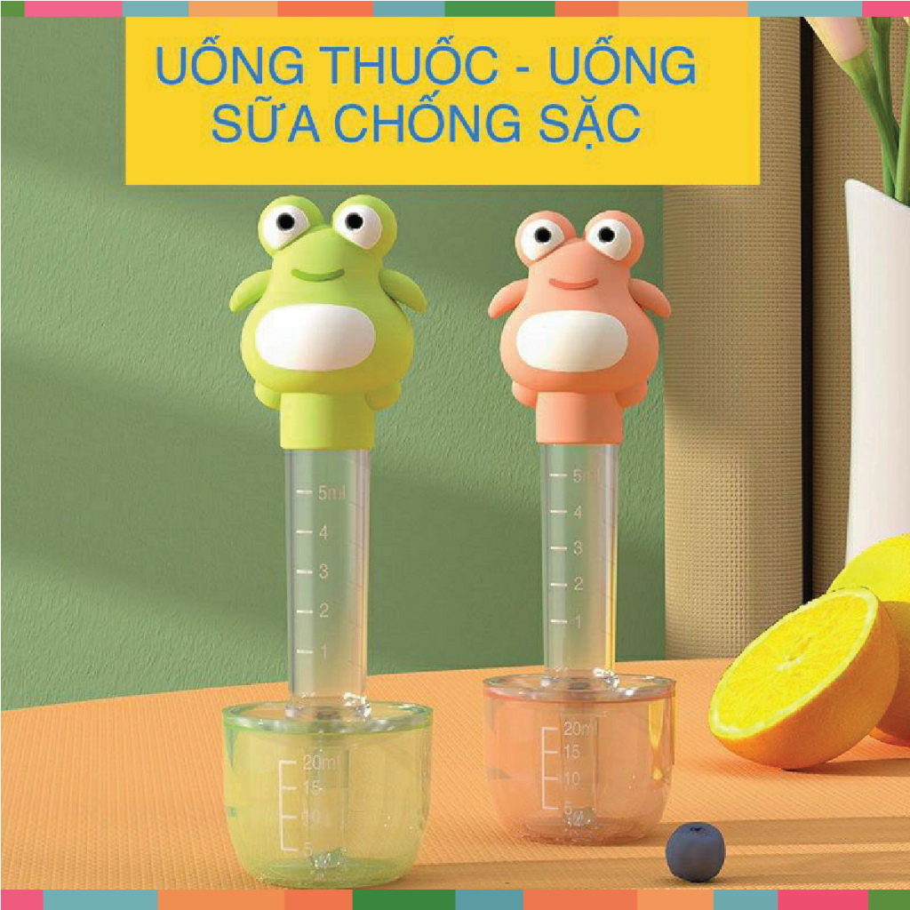 Dụng cụ bơm, Ống bón thuốc, nước hoa quả, bơm sữa cho bé - Hình chú Ếch Siêu dễ thương cho bé Đậu Đậu Store