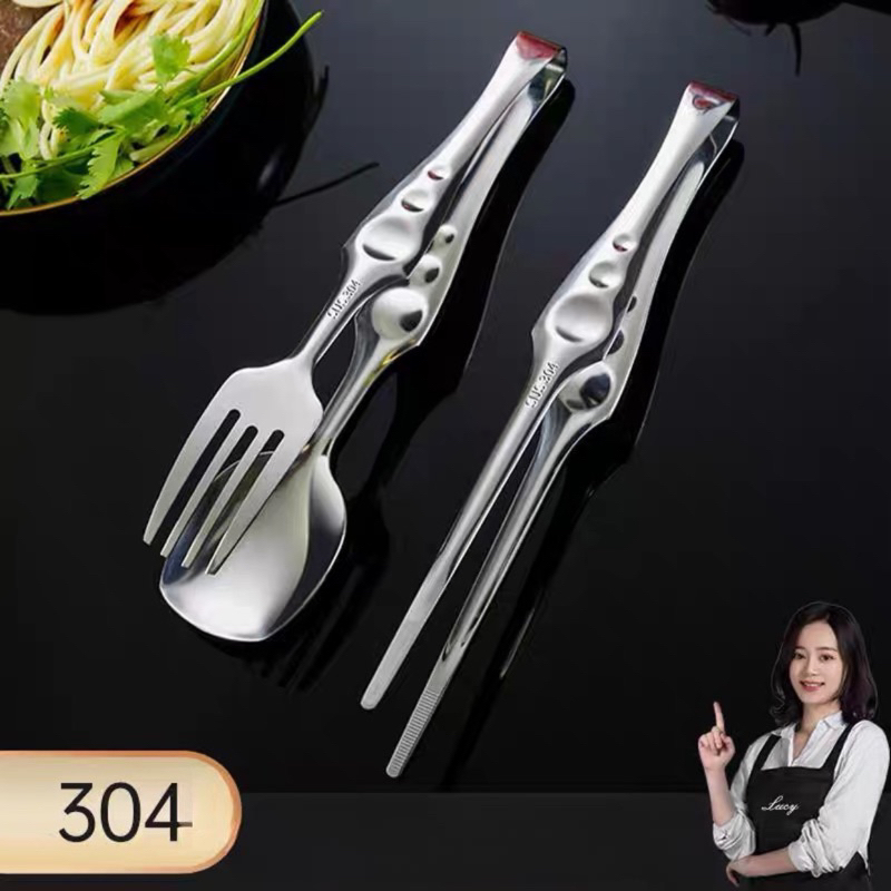 Kẹp gắp thức ăn tiện dụng đũa thìa inox 304 - T32