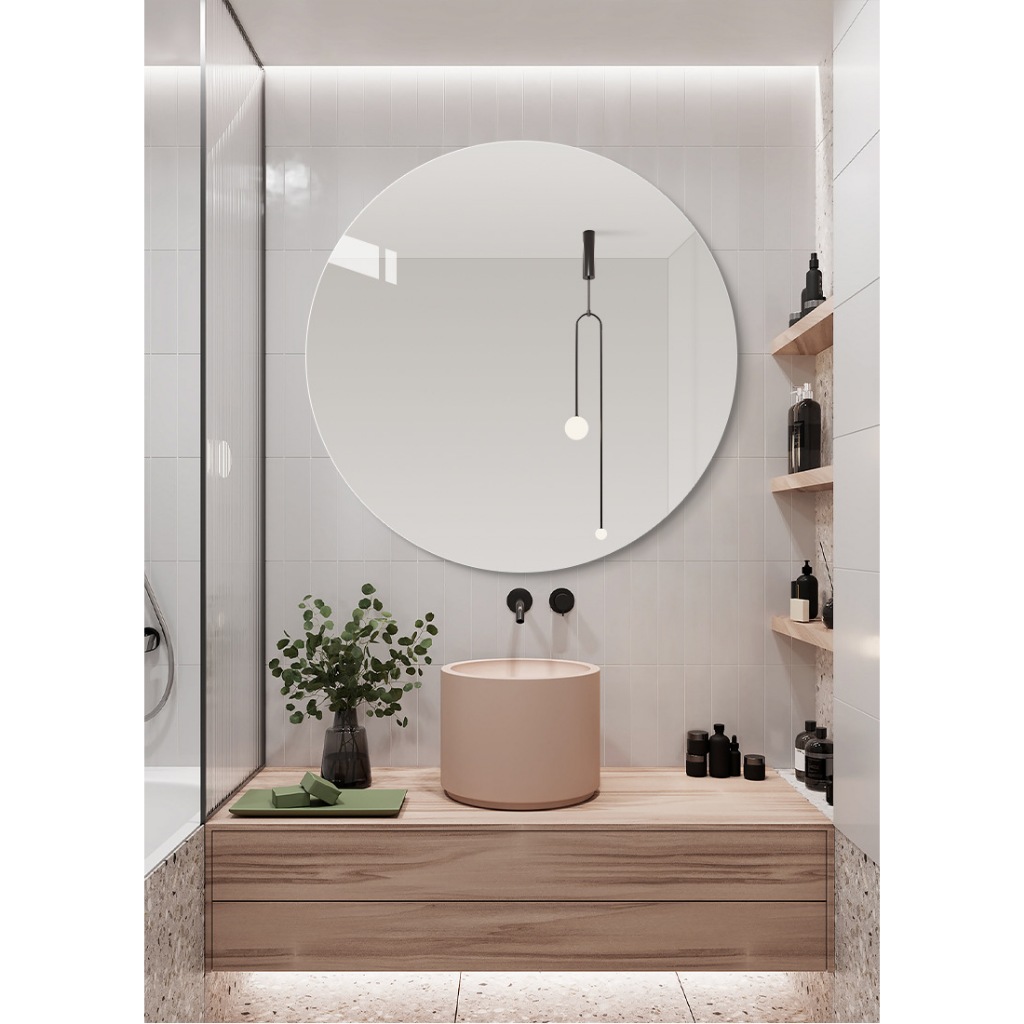 Gương không viền dán tường decor - gương tròn phòng tắm không viền decor dán tường