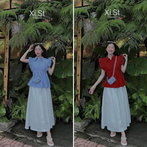 SET ÁO XANH BÈO HỞ LƯNG + CHÂN VÁY TRẮNG