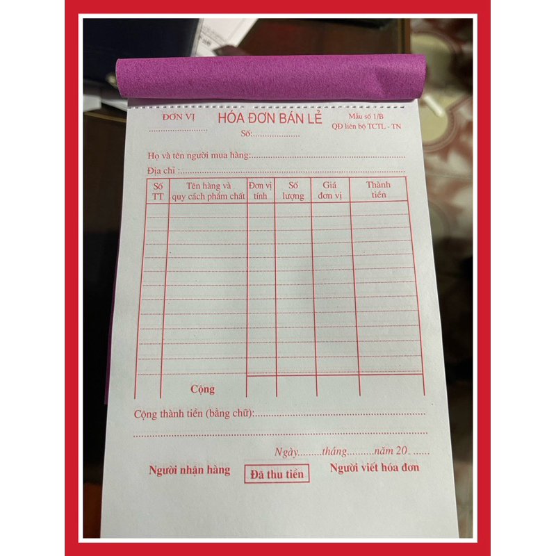 HOÁ ĐƠN BÁN LẺ 1 LIÊN, A5 KT 13,3x19,5 GIẤY BB ĐL65 - VPP QUỐC HUY.