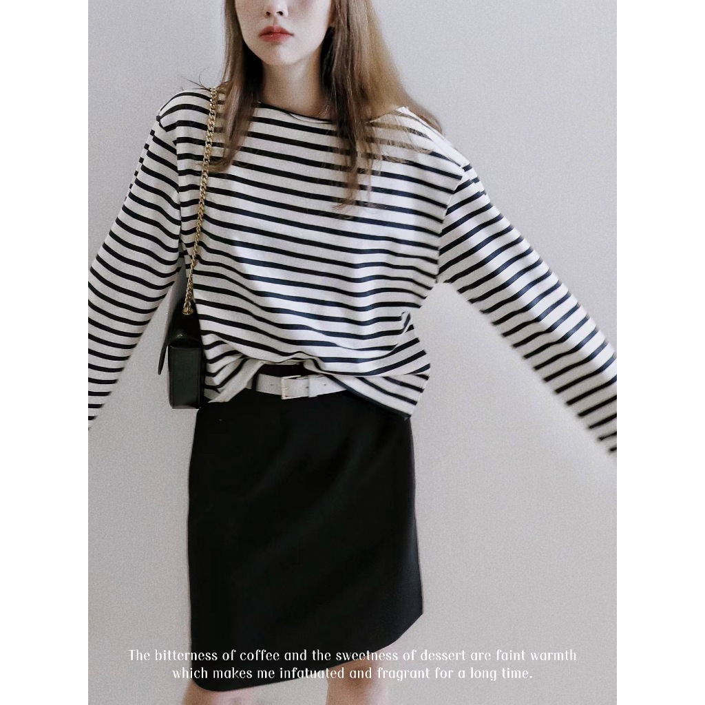 Áo Thun Dài Tay Cổ Thuyền Sọc Trắng Đen JULY Fashion, Áo thun Kiểu kẻ sọc ngang tay dài vải cotton 100% dày dặn