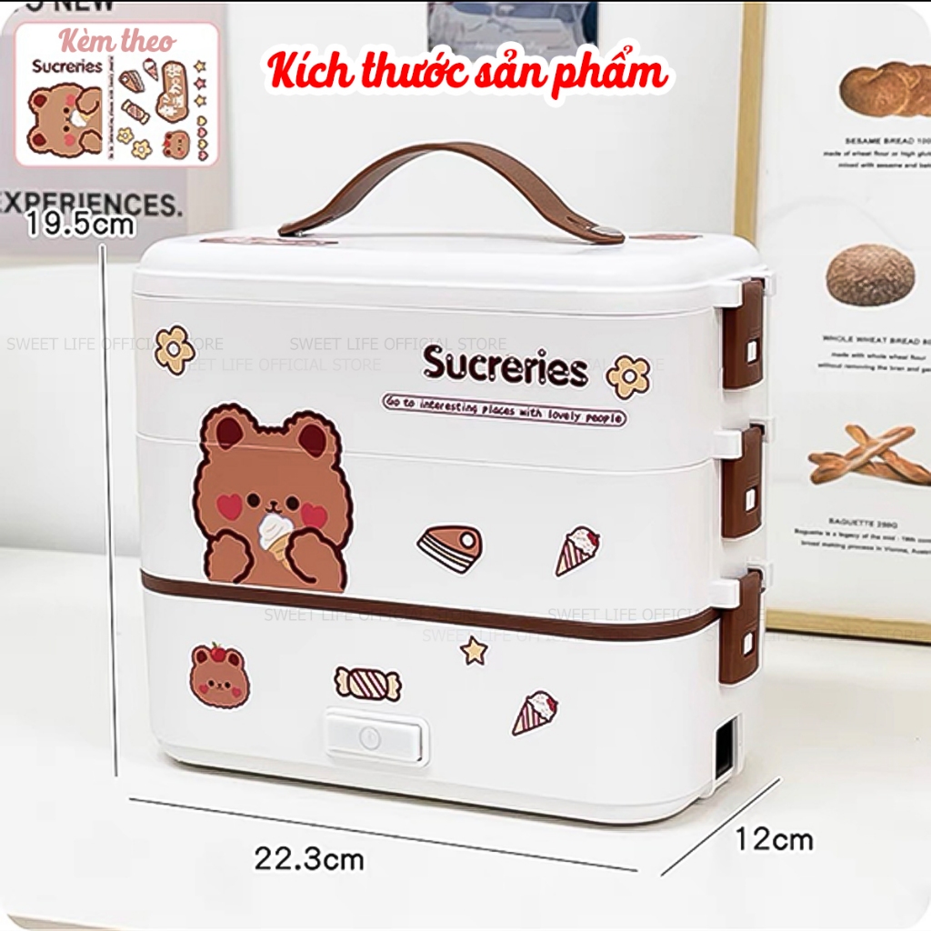 Hộp cơm hâm nóng và nấu văn phòng, hộp cơm cắm điện inox giữ nhiệt 1, 2, 3 tầng tặng sticker dễ thương