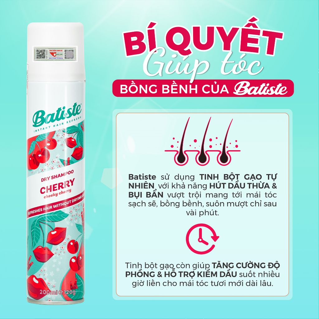Ảnh Dầu Gội Khô Hương Anh Đào - Batiste Dry Shampoo Fruity & Cheeky Cherry 200ml 4