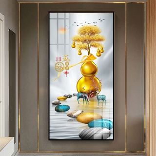 Tranh Treo Tường Hươu Tài Lộc (50x100cm) - Tranh Laminate Tráng Gương