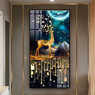Tranh Treo Tường Hươu Tài Lộc (50x100cm) - Tranh Laminate Tráng Gương