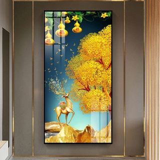 Tranh Treo Tường Hươu Tài Lộc (50x100cm) - Tranh Laminate Tráng Gương