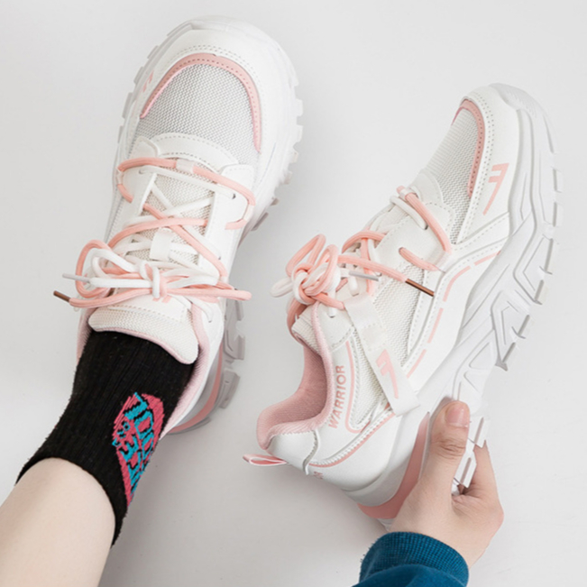 Giày thể thao nữ màu trắng hồng mẫu BCV-FW03 dùng đi học đi làm chạy bộ, giày Sneaker nữ chính hãng WARRIOR