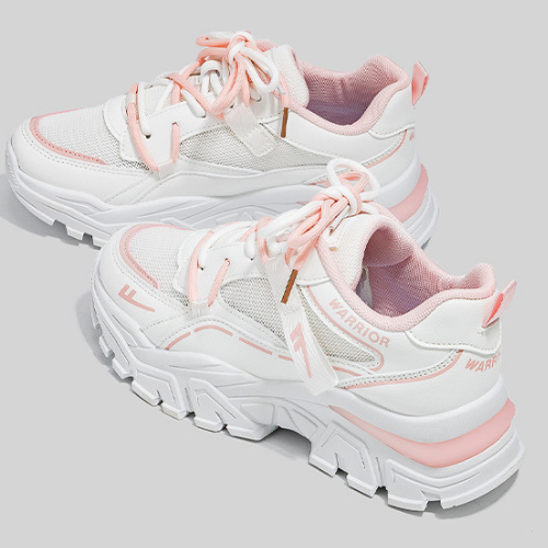 Giày thể thao nữ màu trắng hồng mẫu BCV-FW03 dùng đi học đi làm chạy bộ, giày Sneaker nữ chính hãng WARRIOR