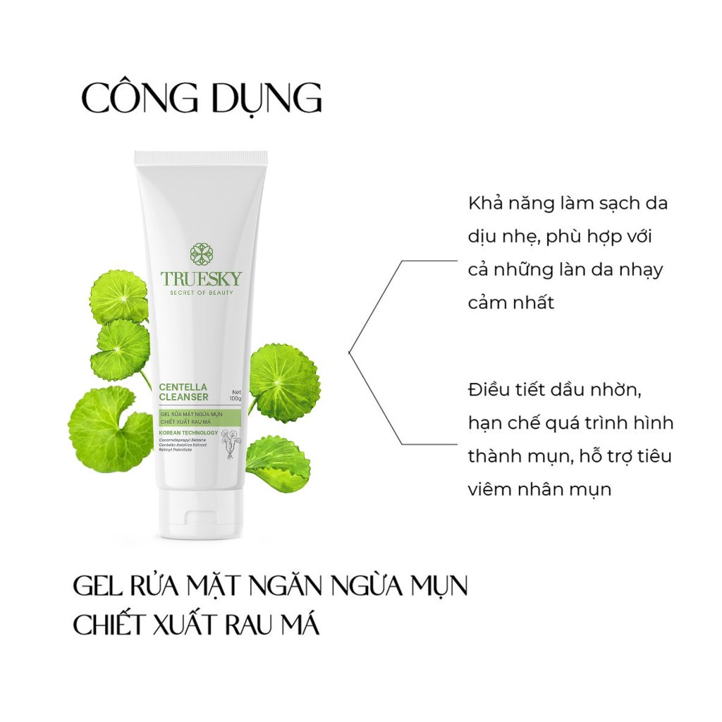 Ảnh Bigsize - Gel rửa mặt ngăn ngừa mụn Truesky Centella Cleanser chiết xuất rau má 100g 4