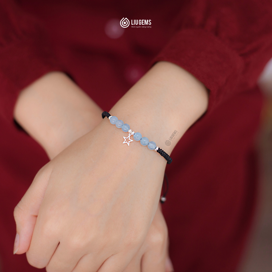 Vòng Tay Chỉ Đen May Mắn 6 Hạt Đá Phong Thuỷ Liugems Nam Nữ Mang Năng Lượng Tích Cực CD06