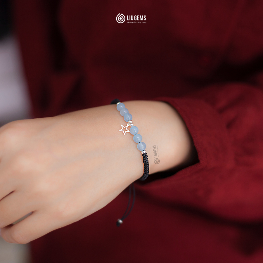 Vòng Tay Chỉ Đen May Mắn 6 Hạt Đá Phong Thuỷ Liugems Nam Nữ Mang Năng Lượng Tích Cực CD06