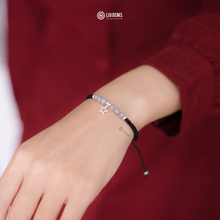 Vòng Tay Chỉ Đen May Mắn 6 Hạt Đá Phong Thuỷ Liugems Nam Nữ Mang Năng Lượng Tích Cực CD06