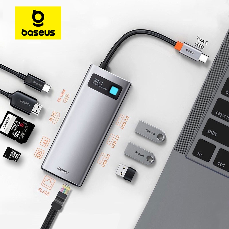 Baseus USB C Hub chia cổng Type C sang HDMI USB 3.0 PD100W 4K thích hợp cho Mac Dell Xiaomi Samsung Huawei