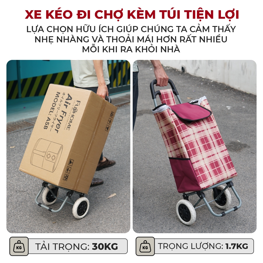 Xe kéo đi chợ giá rẻ Fujihome ST-30AF gấp gọn tiện dụng , tải trọng 60kg, bảo hành chính hãng 1 năm