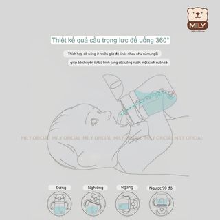 Bình  uống nước 350ml (đọc kĩ hướng dẫn sd) chính hãng Mily có van chống sặc, nhựa PP PC an toàn