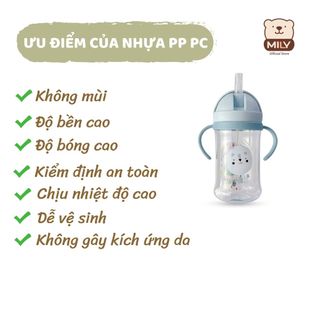 Bình  uống nước 350ml (đọc kĩ hướng dẫn sd) chính hãng Mily có van chống sặc, nhựa PP PC an toàn