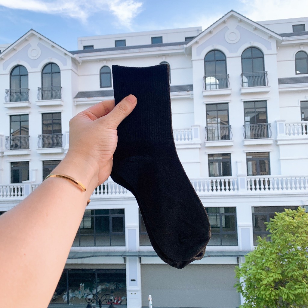COMBO tất vớ nam nữ trơn mầu sắc trung tính basic, chất liệu cotton co giãn thoáng khí - Ekiu Shop