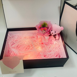 (30*20*11cm) Hộp quà tặng Gift Fou You kèm phụ kiện hoa nhí, gấu, đèn led, phụ kiện sang trọng
