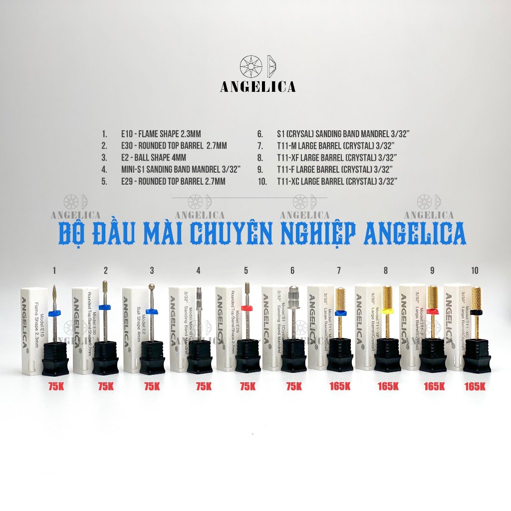 Đầu Mài Chuyên Dụng Làm Móng Chính Hãng ANGELICA - Nhặt Da , Mài Da, Mài Khoé, Phá Gel Bột Chất Liệu Kim Loại An Toàn