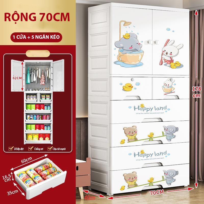 Product image [Size To] Nubie Tủ Nhựa Đựng Đồ Dùng, Quần Áo Có Bánh Xe Chất Liệu Nhựa PP Bền, Hoạ Tiết Xinh Xắn 2