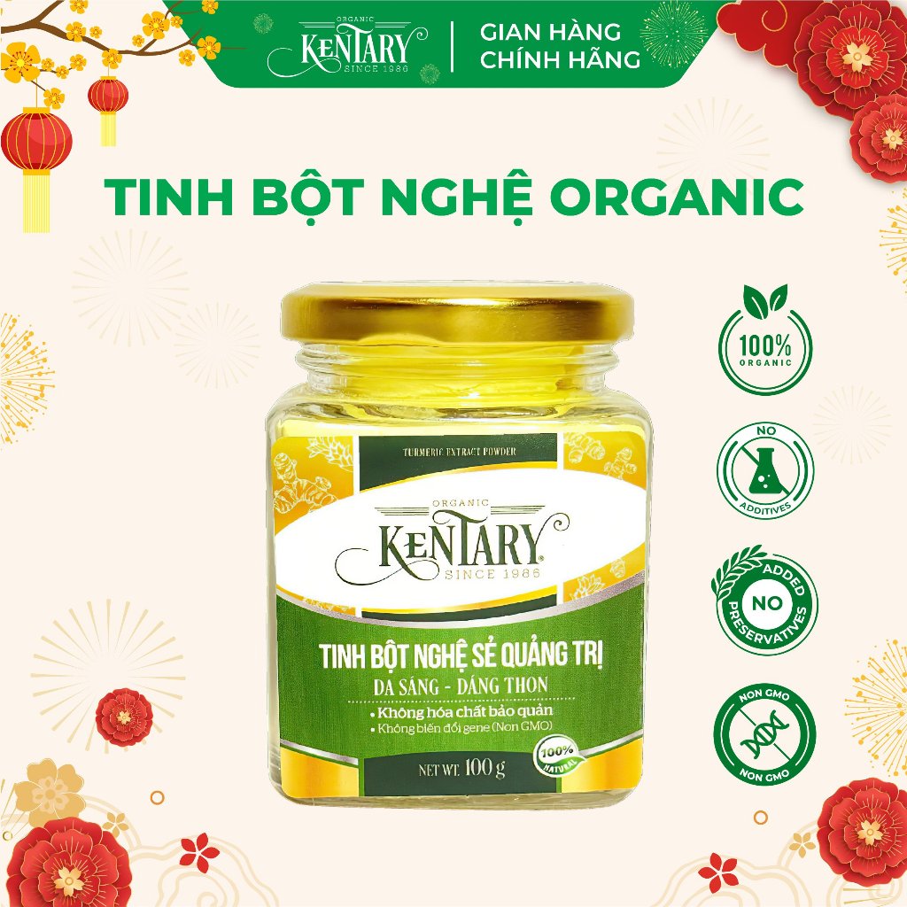 TINH BỘT NGHỆ ORGANIC KENTARY - NGUYÊN LIỆU ORGANIC, KHÔNG PHỤ GIA, LÀM THỦ CÔNG - CÓ GIẤY KIỂM ĐỊNH - HŨ 100GR